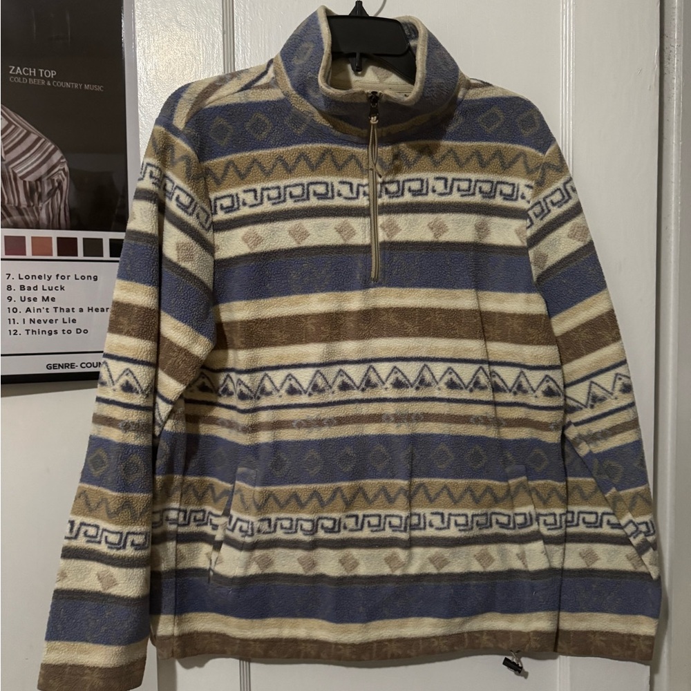 PacSun Men's Zip Up Sweater - Blue and Brown Geometric